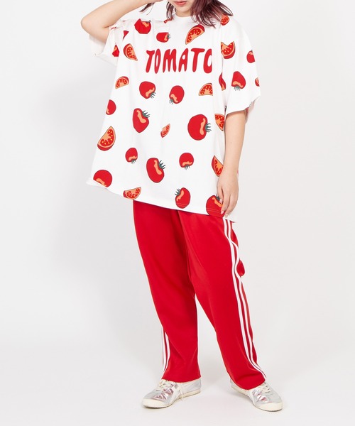 PUNYUS（プニュズ）の「【新サイズ】フード総柄Ｔシャツ（KIWI・TOMATO）（Tシャツ/カットソー・レディース・レッド/グリーン・5/4/3/2/1）」の13枚目の写真