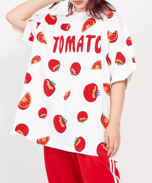 PUNYUS（プニュズ）の「【新サイズ】フード総柄Ｔシャツ（KIWI・TOMATO）（Tシャツ/カットソー・レディース・レッド/グリーン・5/4/3/2/1）」の11枚目の写真