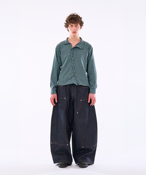 WISH FOR EVER(ウィッシュフォーエバー)の「【 3color / 3size 】ASYMMETRICAL STAND NECK BUTTON SEERSOCCER SHIRT / アシンメトリースタンドネックシアサッカーシャツ(シャツ/ブラウス・メンズ・ネイビー/グリーン/ピンク・MEDIUM/SMALL/LARGE)」の4枚目の写真