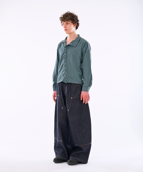 WISH FOR EVER(ウィッシュフォーエバー)の「【 3color / 3size 】ASYMMETRICAL STAND NECK BUTTON SEERSOCCER SHIRT / アシンメトリースタンドネックシアサッカーシャツ(シャツ/ブラウス・メンズ・ネイビー/グリーン/ピンク・MEDIUM/SMALL/LARGE)」の12枚目の写真