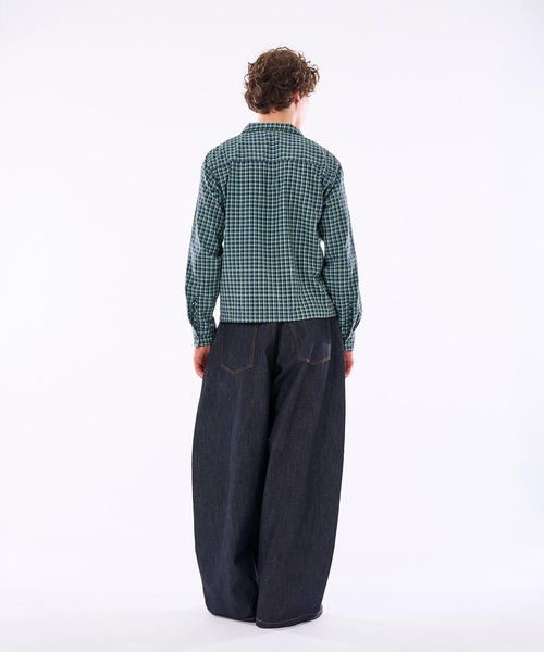 WISH FOR EVER(ウィッシュフォーエバー)の「【 3color / 3size 】ASYMMETRICAL STAND NECK BUTTON SEERSOCCER SHIRT / アシンメトリースタンドネックシアサッカーシャツ(シャツ/ブラウス・メンズ・ネイビー/グリーン/ピンク・MEDIUM/SMALL/LARGE)」の6枚目の写真