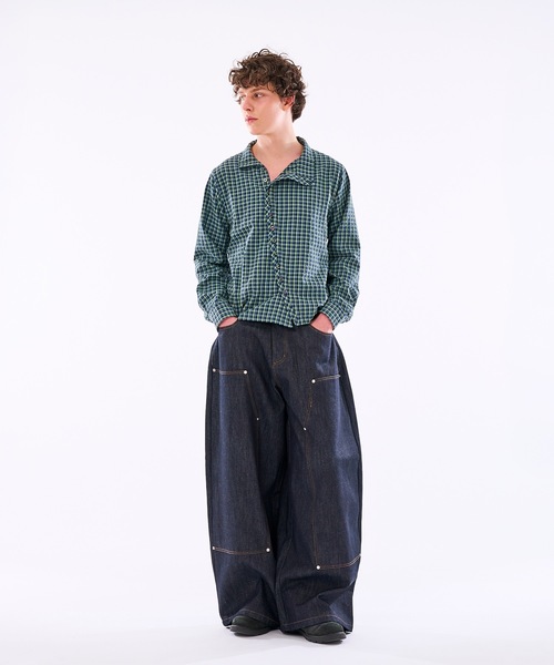 WISH FOR EVER(ウィッシュフォーエバー)の「【 3color / 3size 】ASYMMETRICAL STAND NECK BUTTON SEERSOCCER SHIRT / アシンメトリースタンドネックシアサッカーシャツ(シャツ/ブラウス・メンズ・ネイビー/グリーン/ピンク・MEDIUM/SMALL/LARGE)」の8枚目の写真