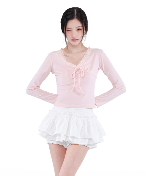 ALKI ALKA(アルキアルカ)の「Ribbon Tiered Mini Skirt (Ivory)(スカート・レディース・アイボリー・MEDIUM/SMALL)」の3枚目の写真