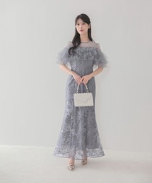 Leja（レジャ）の「【LEJA】フロントチュールフリルフラワースパンコールマーメイドワンピースドレス美脚効果結婚式 パーティードレス 成人式 二次会 同窓会 お呼ばれ オケージョン 20代 30代（ドレス）」