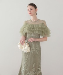 Leja（レジャ）の「【LEJA】フロントチュールフリルフラワースパンコールマーメイドワンピースドレス美脚効果結婚式 パーティードレス 成人式 二次会 同窓会 お呼ばれ オケージョン 20代 30代（ドレス）」