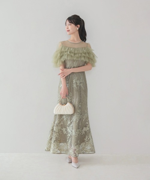セール】【LEJA】フロントチュールフリルフラワースパンコール