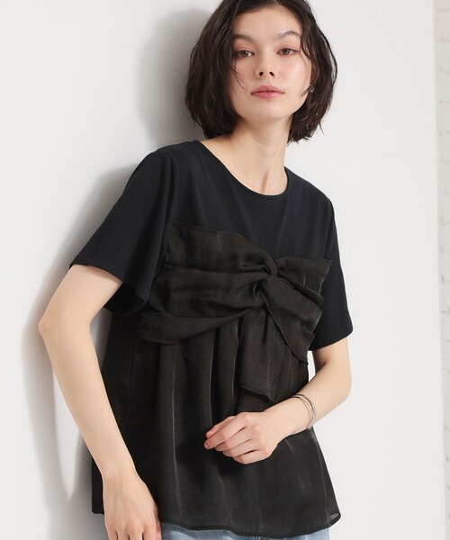 THE SHOP TK (ザ ショップ ティーケー )の「【ひんやり/吸水速乾/UV】ビスチェ風 切り替えTシャツ(Tシャツ/カットソー・レディース・アイボリー/ブラック/グリーン系・13/12)」の2枚目の写真
