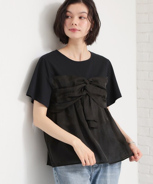 THE SHOP TK (ザ ショップ ティーケー )の「【ひんやり/吸水速乾/UV】ビスチェ風 切り替えTシャツ(Tシャツ/カットソー・レディース・アイボリー/ブラック/グリーン系・13/12)」の4枚目の写真