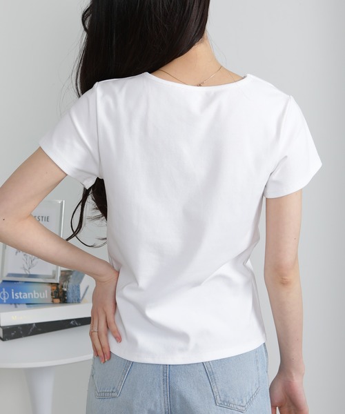 pumpkin port(パンプキンポート)の「Vネック レース付き ワンコプレート ポイント 半袖Tシャツ(Tシャツ/カットソー・レディース・ホワイト/ブラック/グレー・M/L/LL)」の11枚目の写真