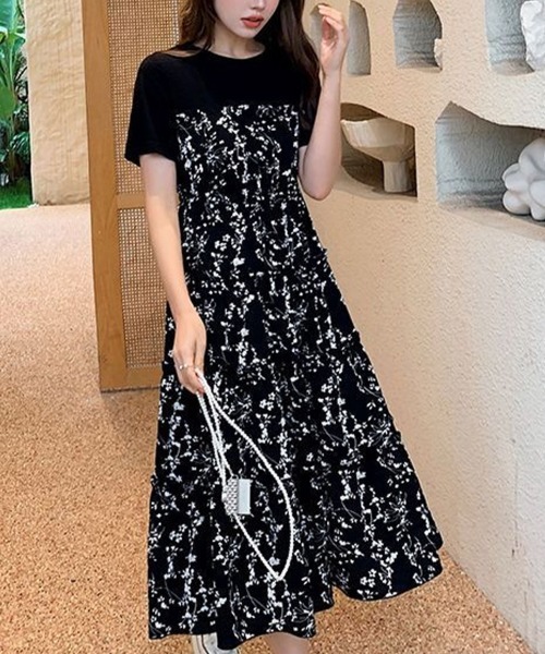 mielu(ミエル)の「小花柄切替ワンピース(ワンピース・レディース・ブラック・LARGE/MEDIUM/SMALL)」の8枚目の写真