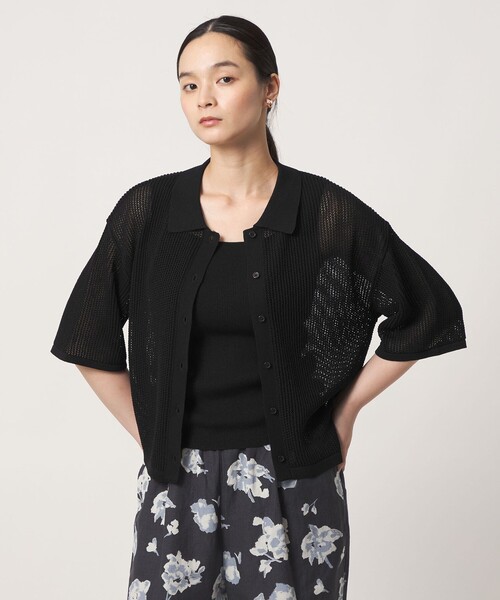 ISSEY MIYAKE 五分袖 ボレロ カーディガン ブラック メッシュ ポロカーディガン 5分袖 ‐ウォッシャブル‐＜A DAY IN THE