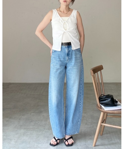 She's Closet（シーズクローゼット）の「フロントオープン クロス ツイストデザイン リブタンクトップ（タンクトップ・レディース・ホワイト/グレー/ブラック・FREE）」の10枚目の写真