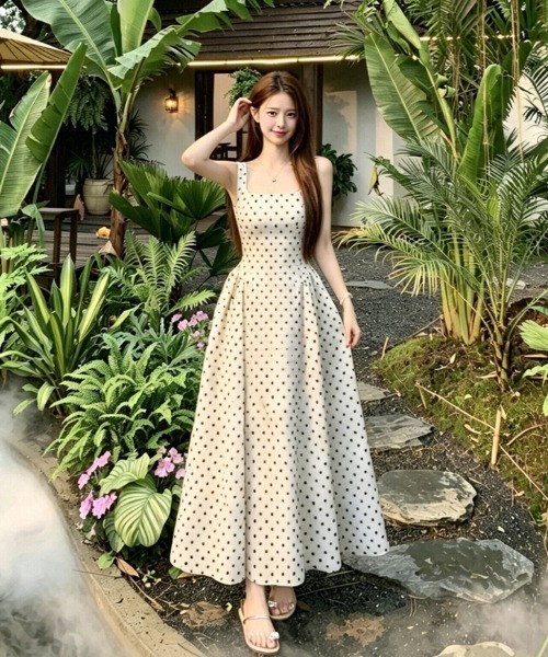 FAVORITO(ファヴォリート)の「ドット柄ノースリーブワンピース(ワンピース・レディース・ベージュ・S/M/L)」の3枚目の写真
