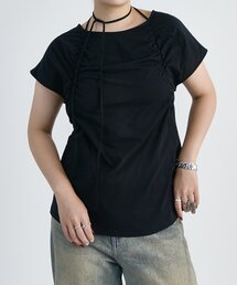 フロントギャザーホルターネックプルオーバーTシャツ