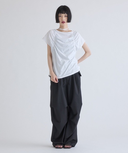 Lui's（ルイス）の「フロントギャザーホルターネックプルオーバーTシャツ（Tシャツ/カットソー・レディース・ブラウン/オフホワイト/ブラック・FREE）」の12枚目の写真