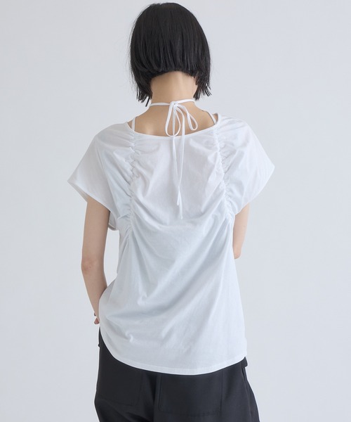 Lui's（ルイス）の「フロントギャザーホルターネックプルオーバーTシャツ（Tシャツ/カットソー・レディース・ブラウン/オフホワイト/ブラック・FREE）」の9枚目の写真