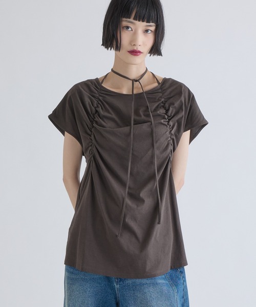 Lui's（ルイス）の「フロントギャザーホルターネックプルオーバーTシャツ（Tシャツ/カットソー・レディース・ブラウン/オフホワイト/ブラック・FREE）」の17枚目の写真