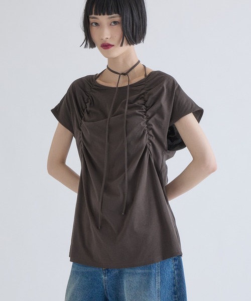 Lui's（ルイス）の「フロントギャザーホルターネックプルオーバーTシャツ（Tシャツ/カットソー・レディース・ブラウン/オフホワイト/ブラック・FREE）」の19枚目の写真