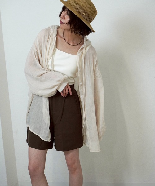 gossara（ゴサラ）の「【夏の羽織りにおすすめ】シアーワッシャーフードシャツ（シャツ/ブラウス・レディース・ベージュ/ブラウン・FREE）」の9枚目の写真