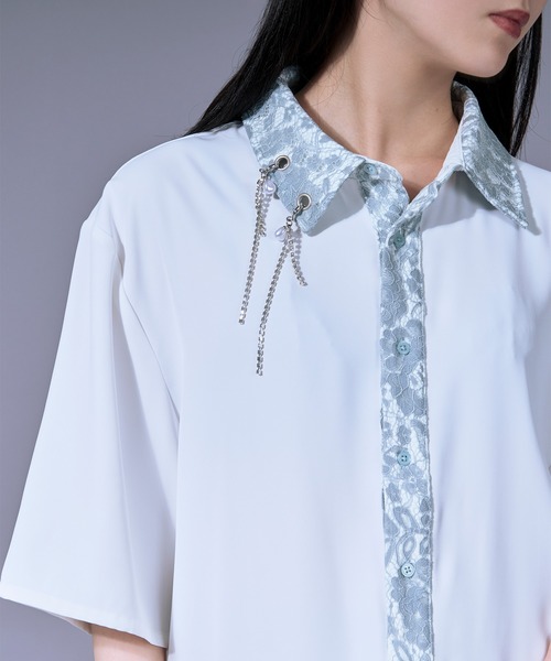 Ellno Loset(エルノロゼット)の「パールロングチェーンレースクレリックシャツ(シャツ/ブラウス・メンズ・ブラック/オフホワイト/グレー・SMALL/MEDIUM/LARGE)」の2枚目の写真