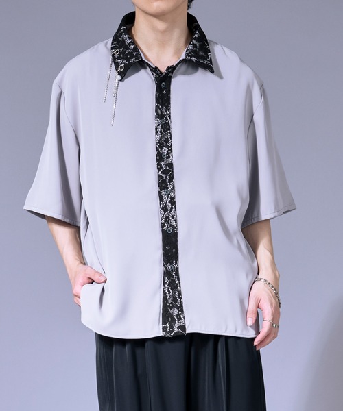 Ellno Loset(エルノロゼット)の「パールロングチェーンレースクレリックシャツ(シャツ/ブラウス・メンズ・ブラック/オフホワイト/グレー・SMALL/MEDIUM/LARGE)」の10枚目の写真