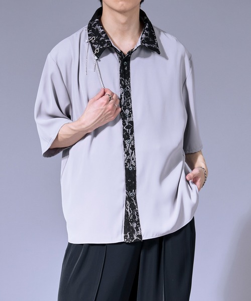 Ellno Loset(エルノロゼット)の「パールロングチェーンレースクレリックシャツ(シャツ/ブラウス・メンズ・ブラック/オフホワイト/グレー・SMALL/MEDIUM/LARGE)」の12枚目の写真