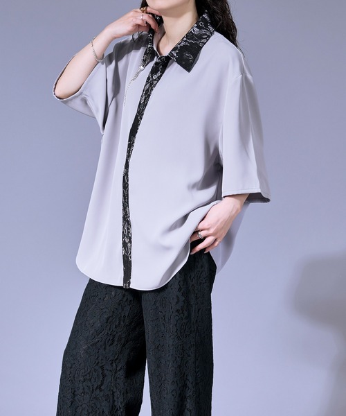 Ellno Loset(エルノロゼット)の「パールロングチェーンレースクレリックシャツ(シャツ/ブラウス・メンズ・ブラック/オフホワイト/グレー・SMALL/MEDIUM/LARGE)」の19枚目の写真