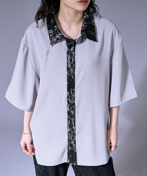 Ellno Loset(エルノロゼット)の「パールロングチェーンレースクレリックシャツ(シャツ/ブラウス・メンズ・ブラック/オフホワイト/グレー・SMALL/MEDIUM/LARGE)」の18枚目の写真