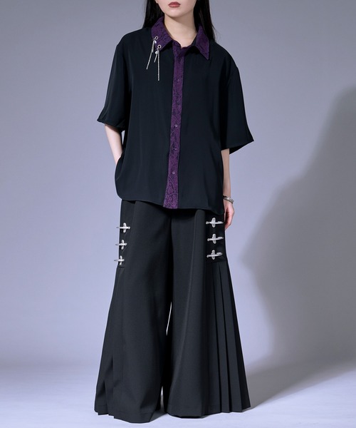 Ellno Loset(エルノロゼット)の「パールロングチェーンレースクレリックシャツ(シャツ/ブラウス・メンズ・ブラック/オフホワイト/グレー・SMALL/MEDIUM/LARGE)」の4枚目の写真