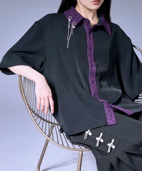 Ellno Loset(エルノロゼット)の「パールロングチェーンレースクレリックシャツ(シャツ/ブラウス・メンズ・ブラック/オフホワイト/グレー・SMALL/MEDIUM/LARGE)」の6枚目の写真