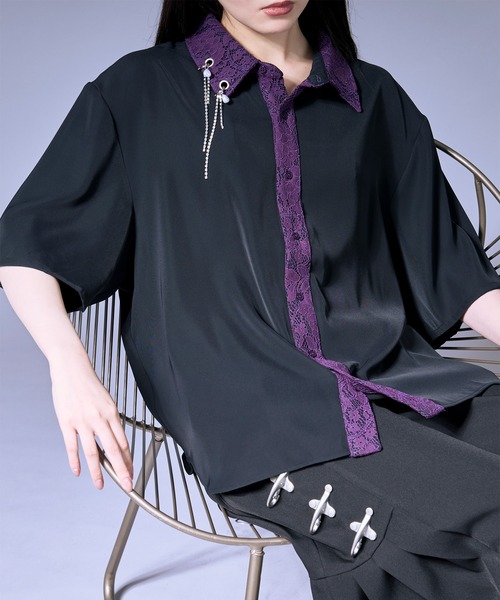 Ellno Loset(エルノロゼット)の「パールロングチェーンレースクレリックシャツ(シャツ/ブラウス・メンズ・ブラック/オフホワイト/グレー・SMALL/MEDIUM/LARGE)」の7枚目の写真