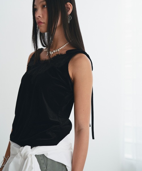 SOEMIN（ソミン）の「Sheer velour lace camisole／シアーベロアレースキャミソール（キャミソール・レディース・ブラック/ホワイト/ベージュ・FREE）」の8枚目の写真