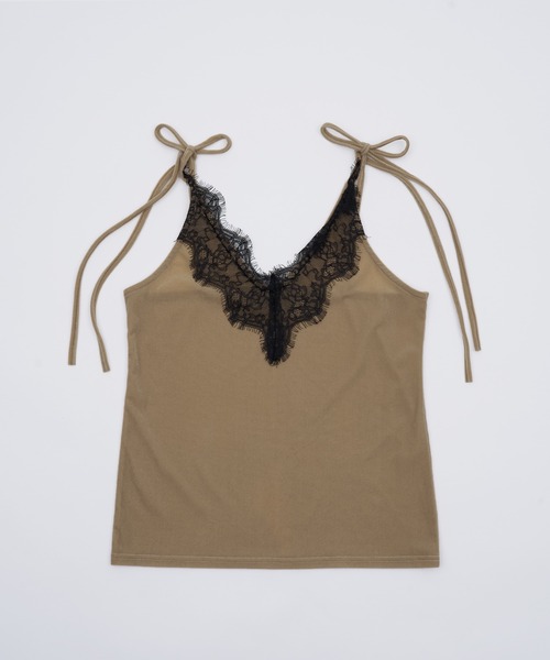 SOEMIN（ソミン）の「Sheer velour lace camisole／シアーベロアレースキャミソール（キャミソール・レディース・ブラック/ホワイト/ベージュ・FREE）」の11枚目の写真