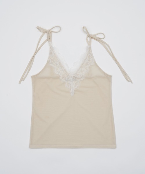 SOEMIN（ソミン）の「Sheer velour lace camisole／シアーベロアレースキャミソール（キャミソール・レディース・ブラック/ホワイト/ベージュ・FREE）」の12枚目の写真