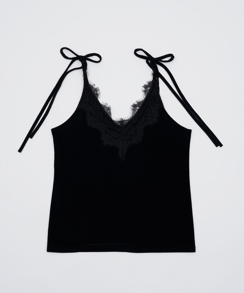 SOEMIN（ソミン）の「Sheer velour lace camisole／シアーベロアレースキャミソール（キャミソール・レディース・ブラック/ホワイト/ベージュ・FREE）」の13枚目の写真