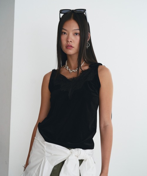 SOEMIN（ソミン）の「Sheer velour lace camisole／シアーベロアレースキャミソール（キャミソール・レディース・ブラック/ホワイト/ベージュ・FREE）」の17枚目の写真