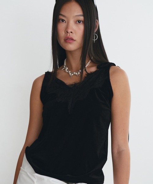 SOEMIN（ソミン）の「Sheer velour lace camisole／シアーベロアレースキャミソール（キャミソール・レディース・ブラック/ホワイト/ベージュ・FREE）」の16枚目の写真