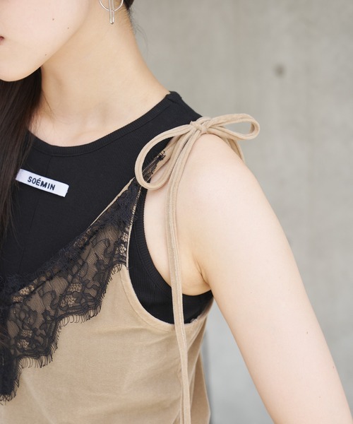 SOEMIN(ソミン)の「Sheer velour lace camisole/シアーベロアレースキャミソール(キャミソール・レディース・ブラック/ホワイト/ベージュ・FREE)」の22枚目の写真