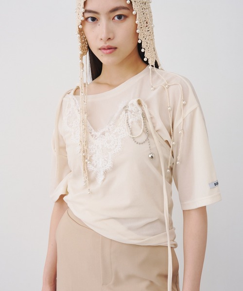 SOEMIN(ソミン)の「Sheer velour lace camisole/シアーベロアレースキャミソール(キャミソール・レディース・ブラック/ホワイト/ベージュ・FREE)」の15枚目の写真
