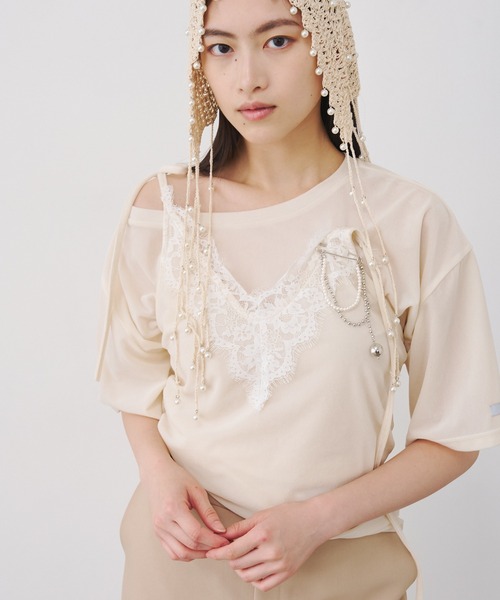 SOEMIN(ソミン)の「Sheer velour lace camisole/シアーベロアレースキャミソール(キャミソール・レディース・ブラック/ホワイト/ベージュ・FREE)」の16枚目の写真