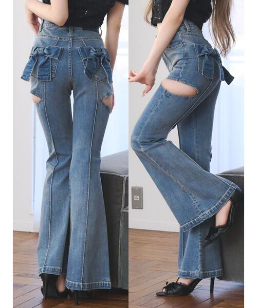 EATME(イートミー)の「BACKリボンカットアウトデニムパンツ(デニムパンツ・レディース・ブラック/ブルー・MEDIUM/SMALL/X-SMALL)」の2枚目の写真
