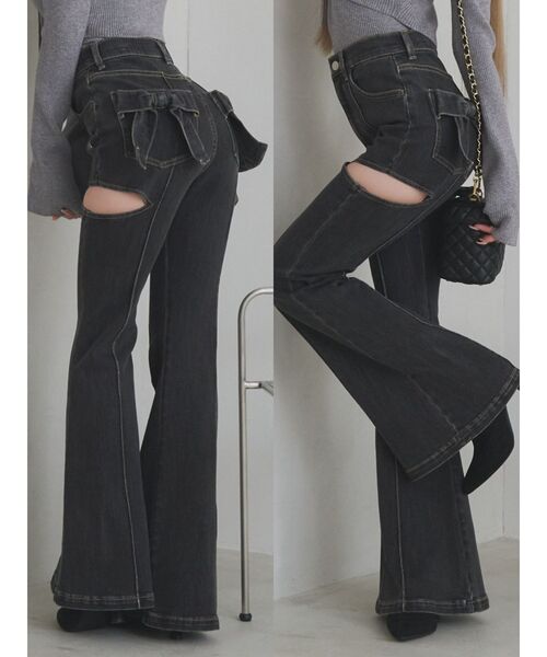 EATME(イートミー)の「BACKリボンカットアウトデニムパンツ(デニムパンツ・レディース・ブラック/ブルー・MEDIUM/SMALL/X-SMALL)」の3枚目の写真