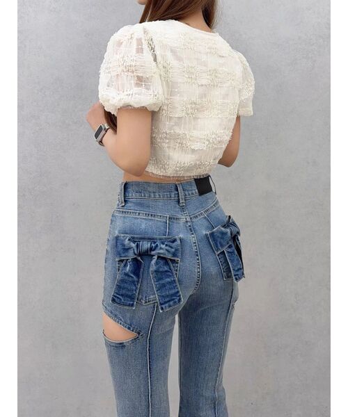 EATME(イートミー)の「BACKリボンカットアウトデニムパンツ(デニムパンツ・レディース・ブラック/ブルー・MEDIUM/SMALL/X-SMALL)」の8枚目の写真
