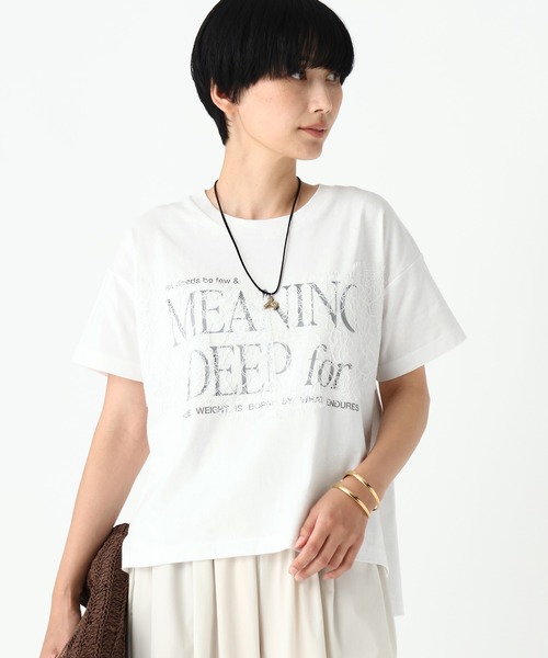 Elura(エルーラ)の「レースロゴTシャツ/1043154(Tシャツ/カットソー・レディース・ホワイト/スミクロ・FREE)」の1枚目の写真