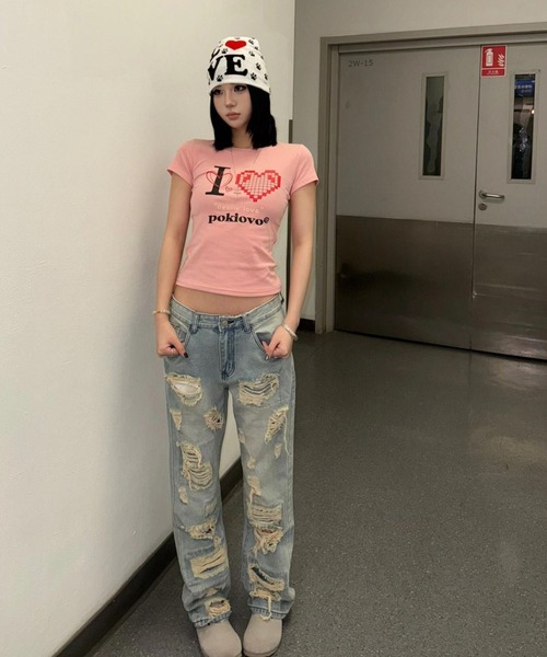 MELT(メルト)の「アイラブプリントTシャツ(Tシャツ/カットソー・レディース・ブラック系その他/ピンク/ホワイト/ブラック・M)」の11枚目の写真