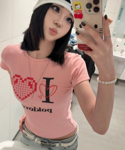 MELT(メルト)の「アイラブプリントTシャツ(Tシャツ/カットソー・レディース・ブラック系その他/ピンク/ホワイト/ブラック・M)」の9枚目の写真