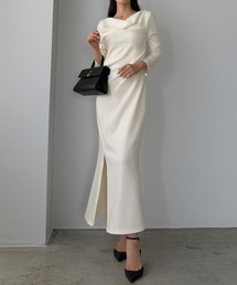 Louere（ルエレ）の「ファスナースリットドレープロングスリーブワンピース【一部ペチスカートSET】[高身長サイズMT有り]（ワンピース）」