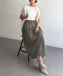 ニット×ティアードドッキングワンピース
