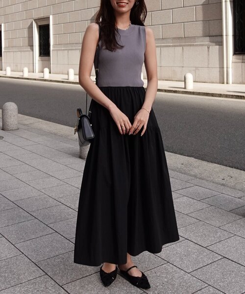 Chez toi(シェトワ)の「ニット×ティアードドッキングワンピース(ワンピース・レディース・ブラック/オフホワイト/ブラウン・FREE)」の1枚目の写真