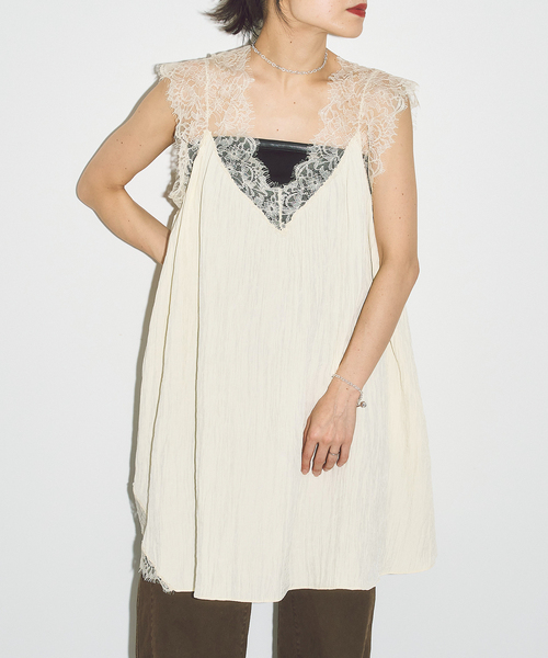 CITYSHOP(シティーショップ)の「LACE TANK ブラウス(シャツ/ブラウス・レディース・アイボリー/ブラック・FREE)」の4枚目の写真